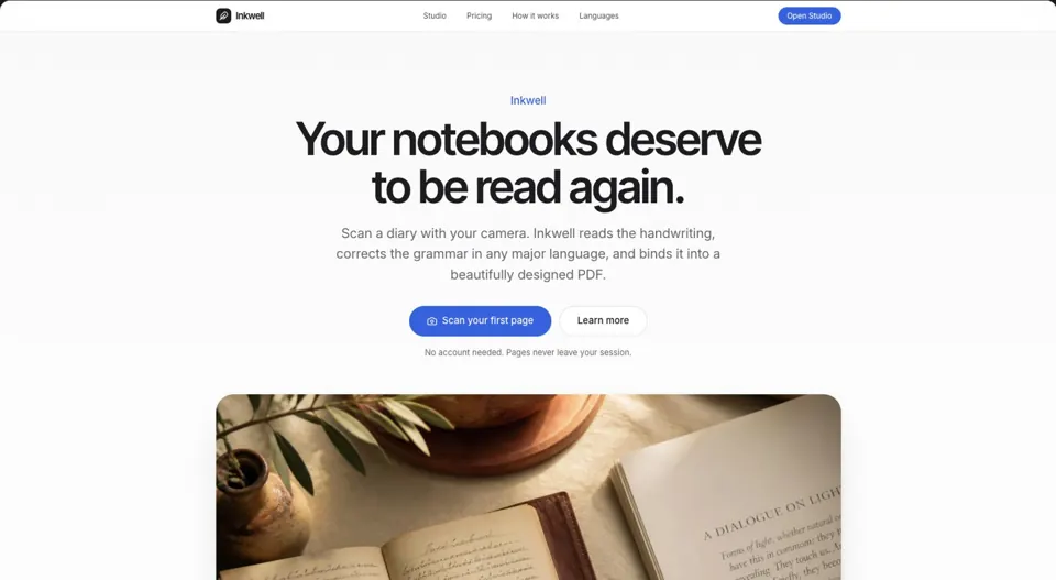 Inkwell homepage — Journal Canvas