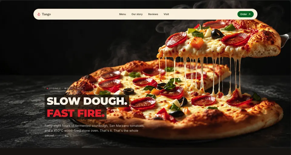 Tango homepage — Pizza Passion Site